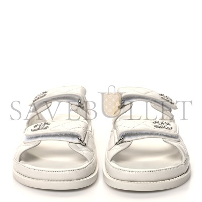 CHANEL LAMBSKIN QUILTED VELCRO DAD CHAIN CC SLIDE SANDALS 